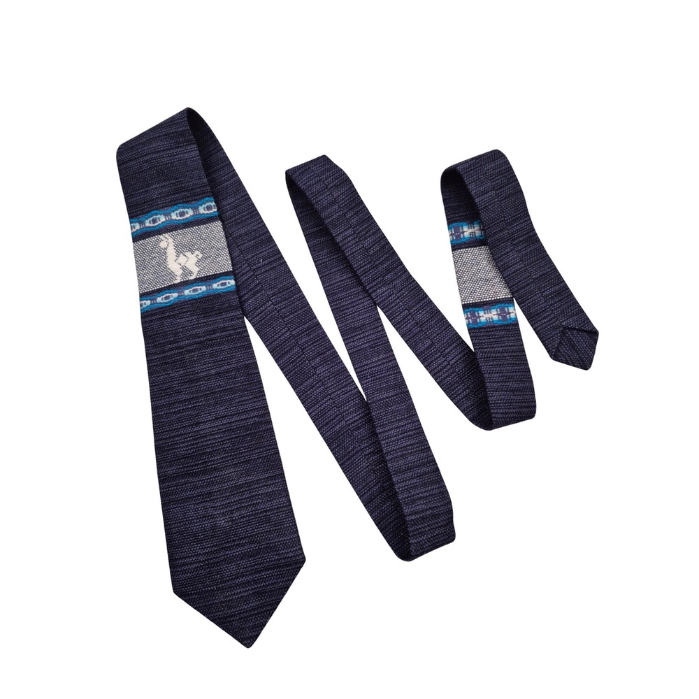 Artesania Landa Peru Hand Made Woven Llama Tie Navy Blue Andean Accessory